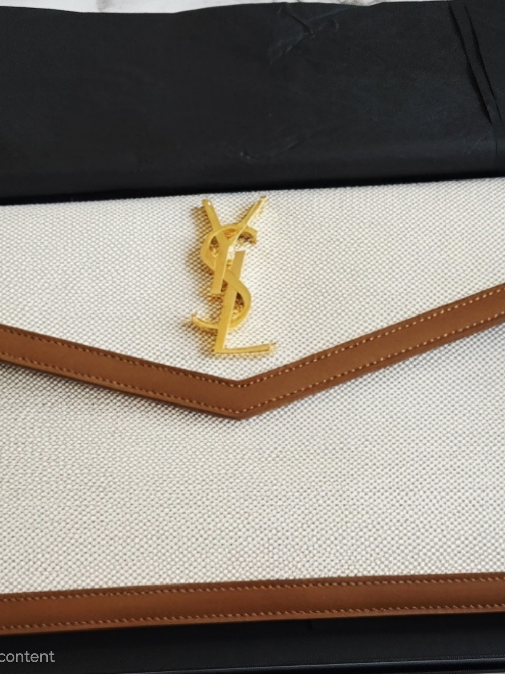 Saint Laurent Uptown Medium Pouch Clutch Natural Beige Canvas